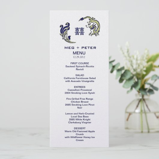 Menu chinois moderne de mariage de Dragon-Phoenix (Debout devant)