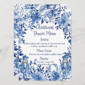 Menu Chinoiserie Blue White Floral Nutcracker Soldiers (Devant / Derrière)