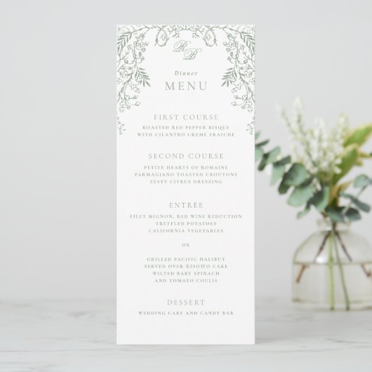 Menu Chinoiserie romantique Sage Vert Mariage (Debout devant)