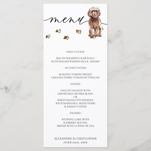Menu Chiots Cavapoo marron à la fête de mariage de chie (Devant)