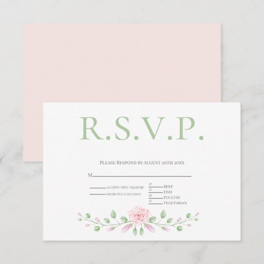Menu Choice RSVP - Roze Blush Floral Accent (Voorkant / Achterkant)