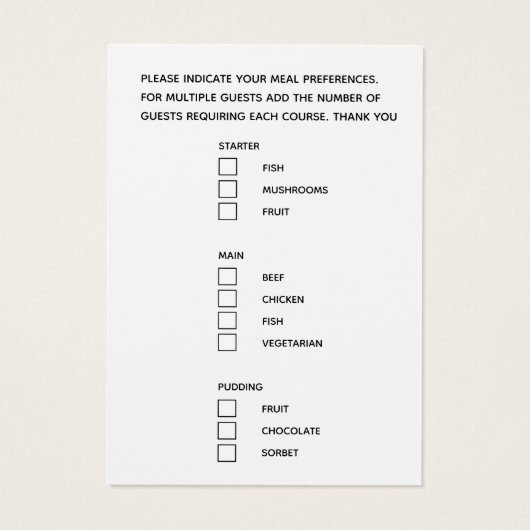 Menu choix options repas script texte noir (Dos)