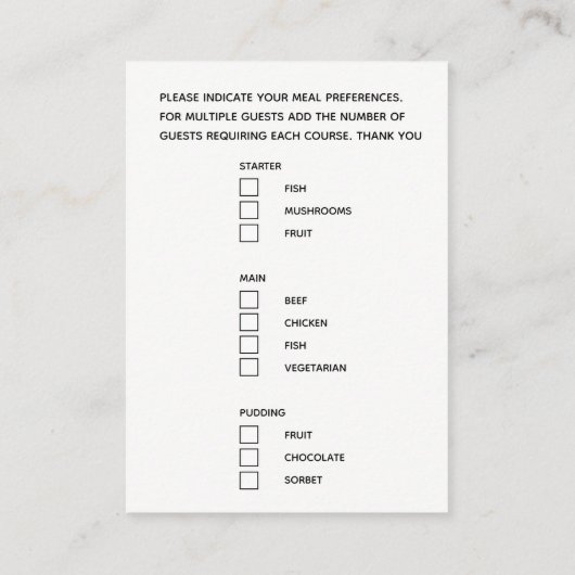 Menu choix options repas script texte noir (Dos)