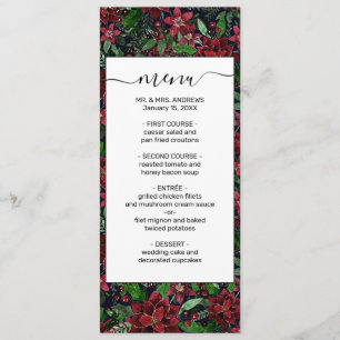 Menu Christmas Burgundy Poinsettia Flowers Watercolor