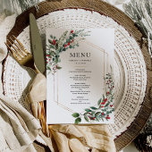 Menu Christmas Red Berries Winter Greenery Wedding