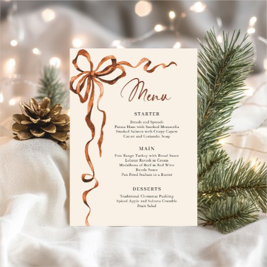 Menu Christmas Whimsical Funky Boho Bow Dinner Party