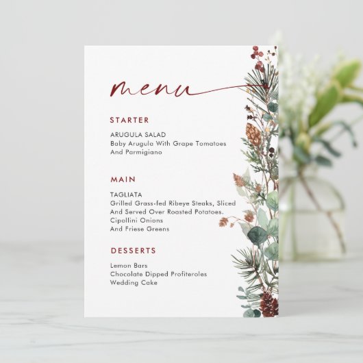Menu Christmas Whimsical Red Bow Wreath Dinner Party (Debout devant)