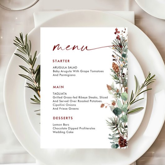 Menu Christmas Whimsical Red Bow Wreath Dinner Party