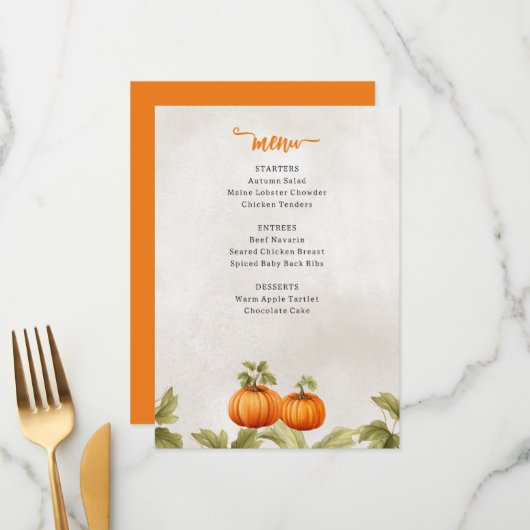 Menu Chute Burnt Orange Citrouille Patch Anniversaire (Devant/Arrière en situation)