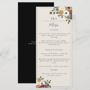 Menu Chute Floral Monogramme Mariage Aquarelle Noire