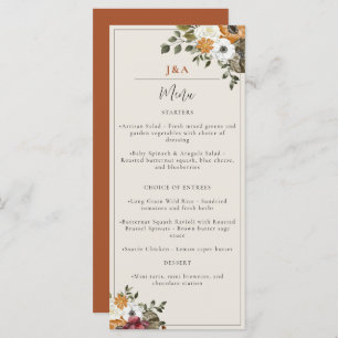 Menu Chute Floral Monogramme Mariage Aquarelle Terracot