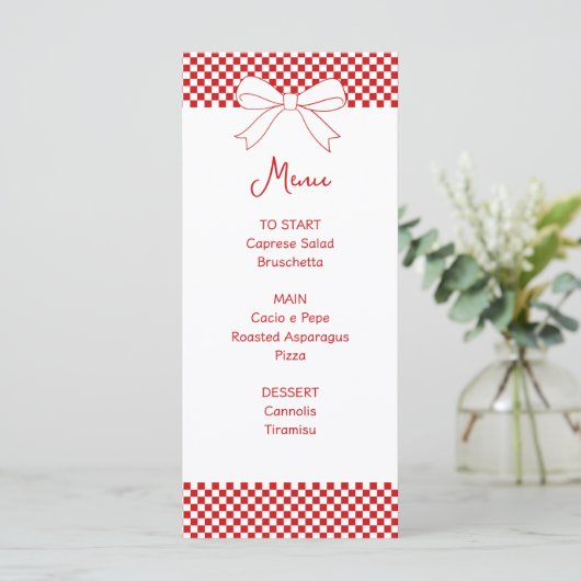 Menu Ciao Baby! Italian Red Bow Gingham Baby Shower (Debout devant)