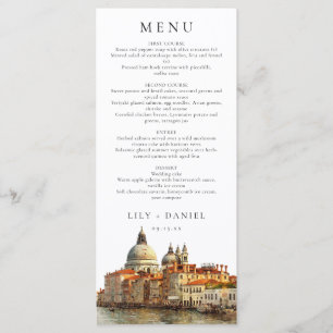 Menu Ciel de Venise Aquarelle Élégant Mariage