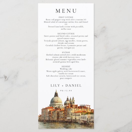 Menu Ciel de Venise Aquarelle Élégant Mariage (Devant)