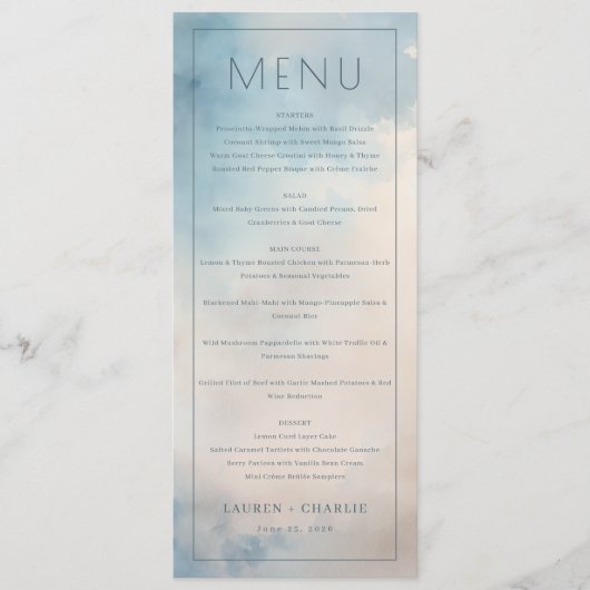 Menu Ciel nuageux bleu élégant (Devant)