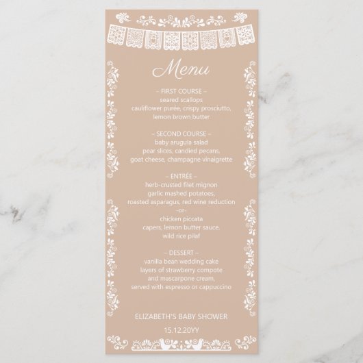 Menu Cielito Lindo Beige Papel Picado Baby Shower (Devant)