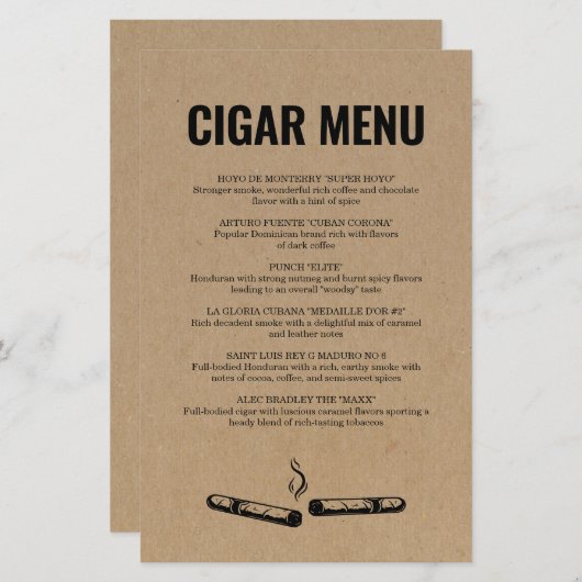 Menu Cigar (Devant / Derrière)