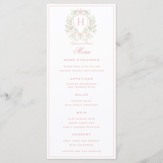 Menu Cimier doux avec vaches roses | Mariage monogramme (Devant)