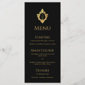 Menu Cimier Noir Faux Or Mariage élégant Monogramme (Devant)