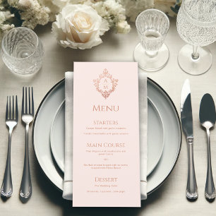 Menu Cimier rose Rose Or Vintage Mariage Monogramme
