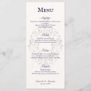 Menu Cimier Rustique Ivory Purple Vieux Mariage gothiqu