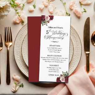 Menu Cinq ans d'anniversaire de mariage floral élégant