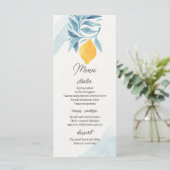 Menu Citron avec illustration botanique feuille bleue (Debout devant)