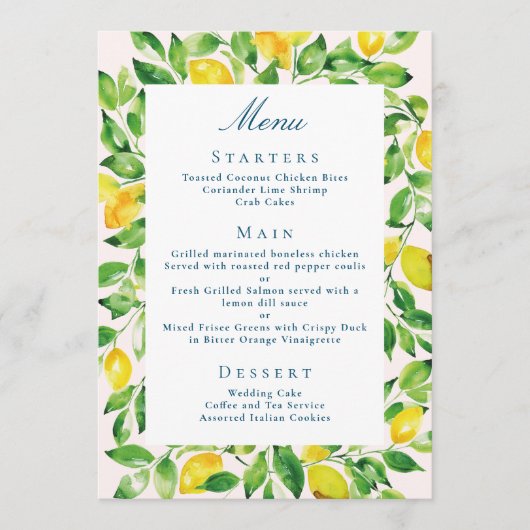 Menu Citron rustique et Mariage vert (Devant)