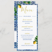 Menu Citrons Bleu Carreaux blancs Monogramme d'été (Devant / Derrière)