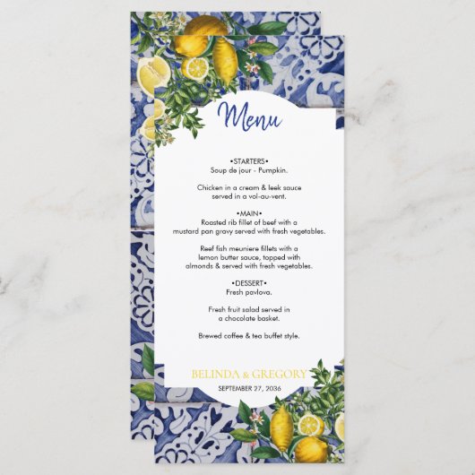 Menu Citrons méditerranéens Portugais Mariage (Devant / Derrière)