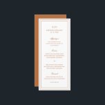 Menu Citrouille classique Orange mariage élégant<br><div class="desc">Menu mariage de style classique de tonalité terre dans une couleur terre cuite / rouille / orange avec un design simple et minimal avec votre monogramme, noms et date mariage en haut avec votre menu entouré d'une double bordure. Les fontes alternent entre un script élégant, une fonte serif traditionnelle et...</div>