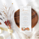 Menu Citrouille d'automne moderne Florals Mariage<br><div class="desc">Mariage moderne Citrouille Florals d'automne. Les citrouilles et les fleurs d'orange et de crème sont en bas avec une couleur de coordination sur le dos,  avec un élégant script pour Menu et facile à personnaliser le reste du texte selon vos besoins.</div>