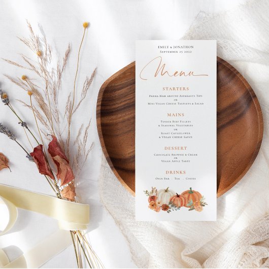 Menu Citrouille d'automne moderne Florals Mariage