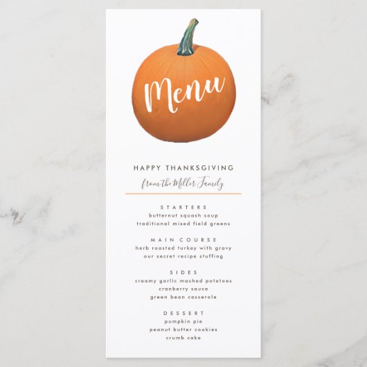 Menu Citrouille peinte d'automne Chic de Thanksgiving (Devant)