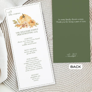 Menu Citrouille Personnalisé Thanksgiving Friendsgiving