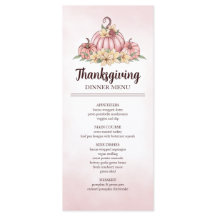 Menu Citrouille rose Floral Thanksgiving