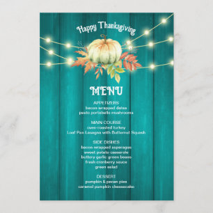 Menu Citrouille turquoise de grains de bois Automne Tha