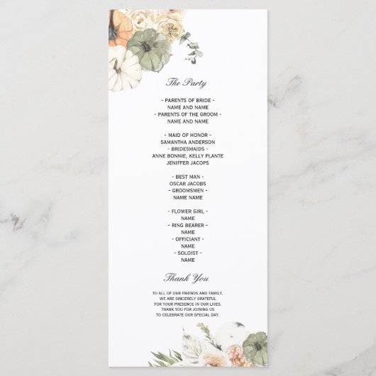 Menu Citrouilles et fleurs d'aquarelle modernes (Dos)