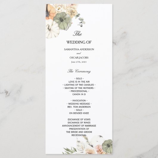 Menu Citrouilles et fleurs d'aquarelle modernes (Devant)