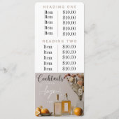 Menu Citrus | Cocktails | Fleurs Boho | Les prix (Devant)