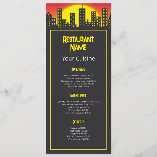 Menu City Sunrise, Restaurant Slimline (Devant)