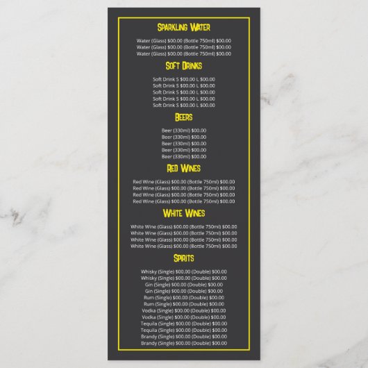 Menu City Sunrise, Restaurant Slimline (Dos)