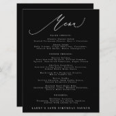 Menu Classic Black White Calligraphy Birthday (Devant / Derrière)