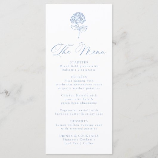 Menu Classic Blue Hydrangea Wedding (Devant)