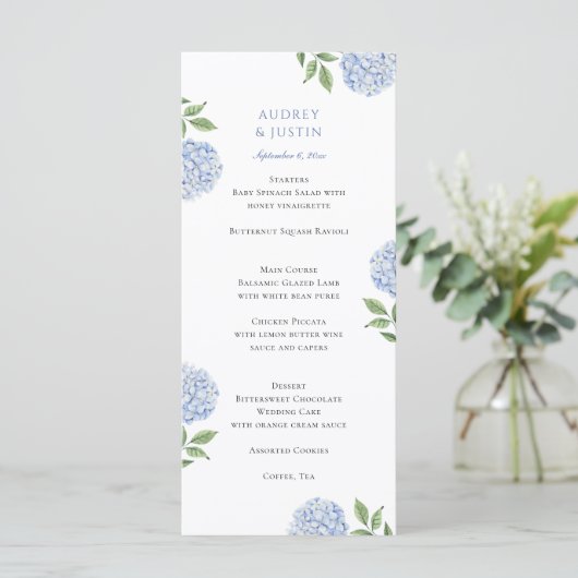 Menu Classic Blue Hydrangea Wedding Dinner (Debout devant)