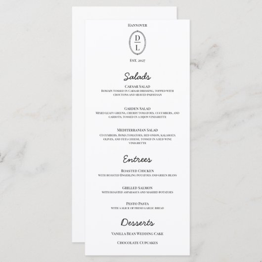 Menu Classic Chic Hand Draame Frame Mariage (Devant / Derrière)