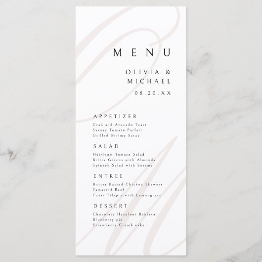Menu Classic Elegance calligraphie monogramme mariage (Devant)