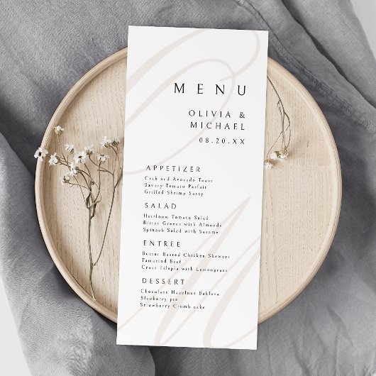 Menu Classic Elegance calligraphie monogramme mariage