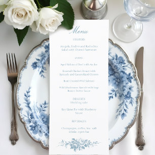 Menu Classic Elegant Bleu et Blanc Floral Toile
