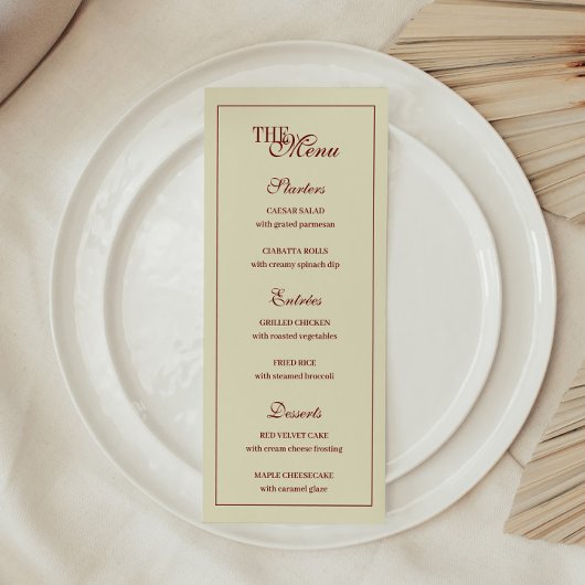 Menu Classic Elegant Ivory Script Monogram Wedding
